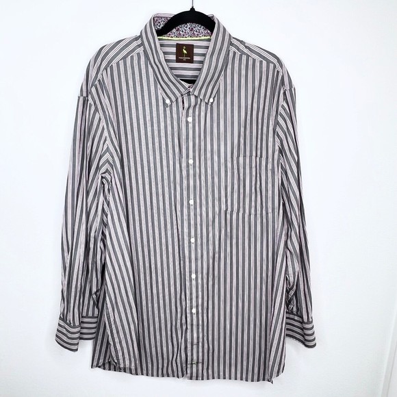Tailorbyrd Mens Long Sleeve Dress Shirt 2XL Gray Striped Floral Contrast - Picture 1 of 8